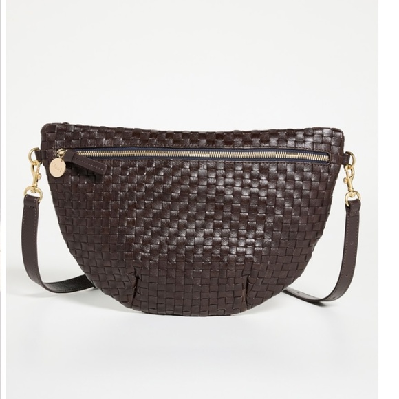 Clare V Handbags - Clare V Woven Leather Crossbody Bag in Dark Brown with Gold Hardware Kalamata